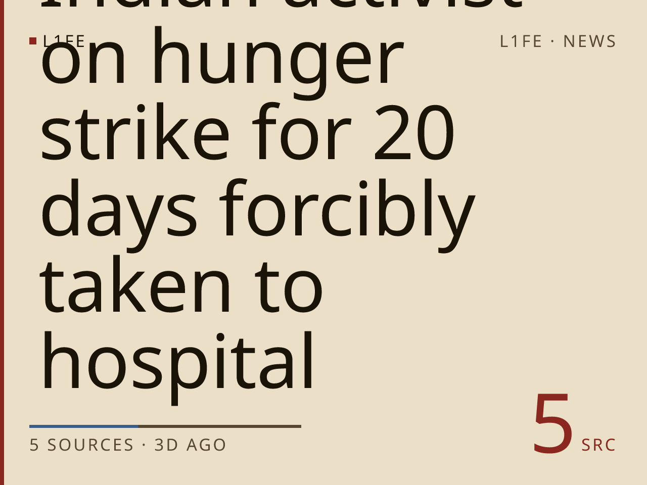 Indian activist on hunger strike for 20 days forcibly taken to hospital